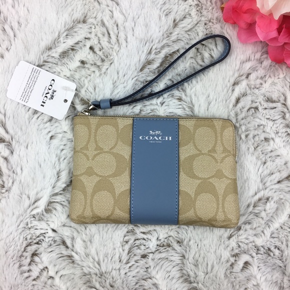 Coach Handbags - NWT Coach Signature Corner Zip Wristlet